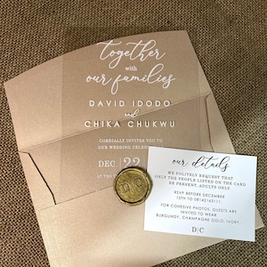Invitación de boda en acrílico, invitaciones en acrílico dorado, diseño minimalista, invitación en acrílico transparente, juego de invitaciones de boda, nuestra tarjeta de detalles