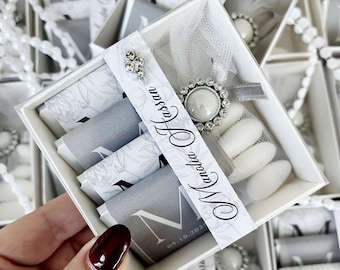 Personalized Chocolate Almond Wedding Favors with Pearl & Crystal