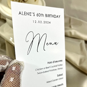 Tarjetas de menú de boda, tarjetas de menú de cena elegantes clásicas, tarjeta de menú con tarjeta de lugar, tarjeta de menú moderna, menú personalizable, menú de cumpleaños 350 GSM