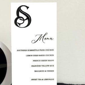 Menu em suporte de acrílico branco brilhante, menu com logotipo 3D, design personalizado para você, casamento de acrílico, celebração, menu de aniversário