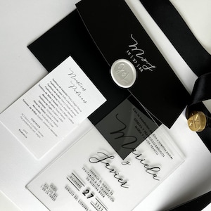 Hochzeitseinladungs-Set Acryl, Einladung + Antwortkarte/ Detailkarte, Schwarz-Weiß-Einladung, Spezielles Design für Sie.