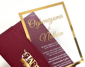 金箔アクリル製結婚式招待状：透明でエレガントな文房具