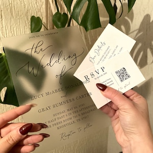 Hochzeitseinladungs-Set Acryl, Einladung + Wunschkarte + Antwortkarte + Papier mit Initialen drucken zusammen Halterpapier. Spezielles Design für Sie.