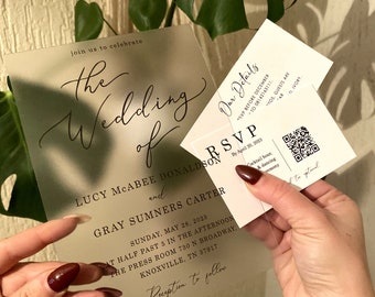 Minimalist Frosted Acrylic Wedding Invitation Set: RSVP & Wishing Card