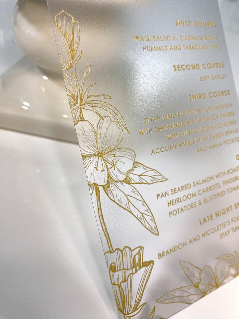 Acrylic Menu Card Wedding Menu Acrylic Wedding Detail Card Etsy