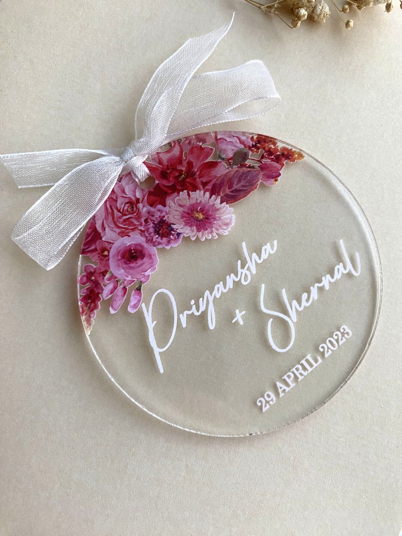 Shernial Personalized Acrylic Wedding Favors: Bulk Floral Ornaments - Etsy