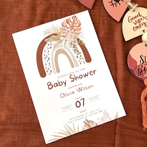 Zaproszenie na Baby Shower, Zaproszenia na Baby Shower w kolorze białym, Zaproszenia urodzinowe, Kwiatowe zaproszenie na Baby Brunch, Zaproszenie na Baby Shower dla dziewczynki i chłopca