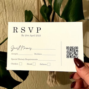 Antwortkarten für die Hochzeit | QR-Code Antwortkarte | Minimalistische Antwortkarte | Hochzeitseinladung mit Rsvp | Antwortkarten | Strukturierte Karte Rsvp