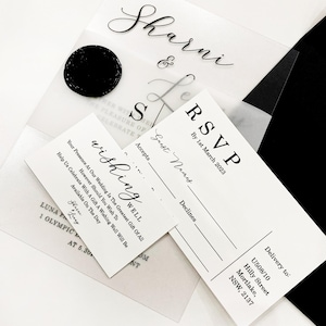 Hochzeitseinladungs-Set Acryl, Einladung + Wunschkarte + Antwortkarte + Papier mit Initialen drucken zusammen Halterpapier. Spezielles Design für Sie.