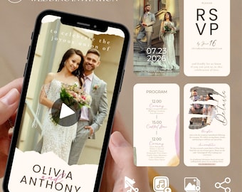 Animated Wedding Video Invitation: Customizable RSVP Template (Canva)