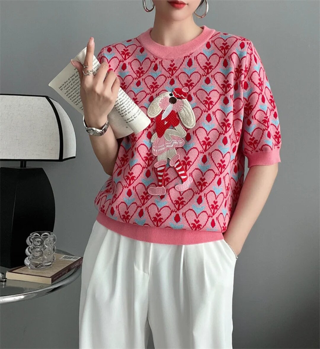 Rabbit Knitted Sweater Cat Knitted Sweater Cartoon Sweater Knit