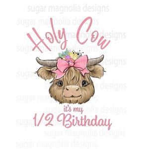 Heilige koe, het is mijn halve verjaardag, Highland Cow-sublimatieontwerp, half jaar, 6 maanden verjaardag PNG voor sublimatieontwerp, instant download