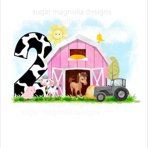 Conception de sublimation de 2e anniversaire de ferme rose, PNG pour la sublimation, anniversaire de fille de ferme, conception de sublimation de t-shirt, téléchargement immédiat