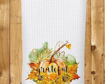 Fall sublimation design, Grateful, pumpkin PNG for sublimation, Fall farmhouse kitchen towel sublimation instant digital download