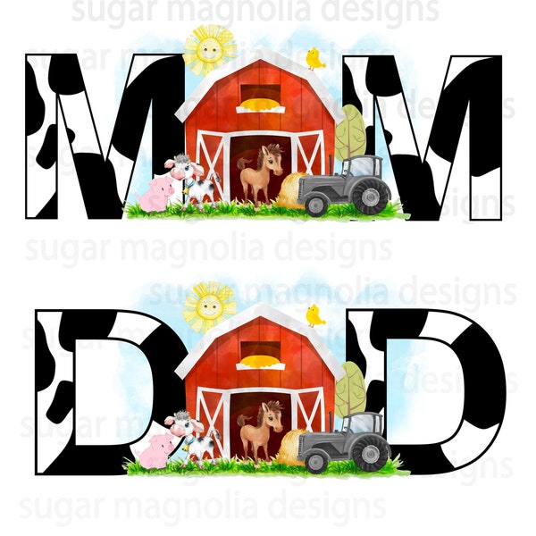 Red barn Farm birthday Mom Dad bundle sublimation design, PNG,  Girl or Boy Farm birthday, t shirt sublimation design, instant download