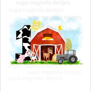 Design de sublimação de 1º aniversário da fazenda Red Barn, PNG para sublimação, aniversário do fazendeiro, design de sublimação de camiseta, download instantâneo