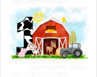 Red barn Farm 1st birthday sublimation design, PNG for sublimation, Farmer birthday, t shirt sublimation design, instant download