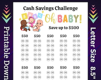 Baby Must Haves Savings Challenge Printable for Newborn Girl Money Saving Sinking Funds for Expecting Baby Boy Cash Stuffing Savings Tracker