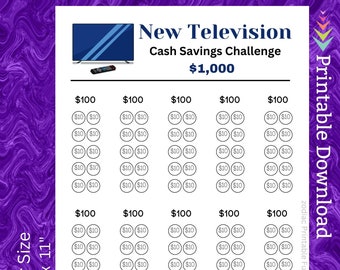 TV Savings Challenge Printable Family Room Television Money Saving Sinking Fund for Teen Bedroom Home Entertainment Cash Tracker Letter Size