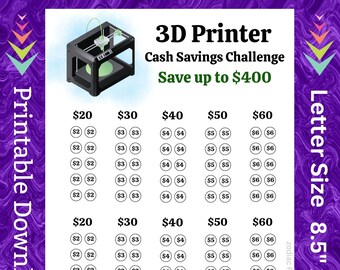 3D Printer Cash Budget Saving Challenge Tracker Printable Letter Size