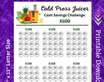 Desafío de ahorro de electrodomésticos de cocina Imprimible para exprimidor prensado en frío para una alimentación saludable Estilo de vida para jugos de frutas y verduras Meta de presupuesto familiar