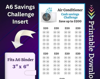 A6 Air Conditioner Savings Challenge Printable for Home AC Unit Money Saving Sinking Funds for Family Cash Stuffing Savings Tracker Budget