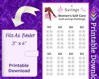 A6 Self Care Savings Challenge Druckbare Einlage für Frauen, die sich um das Körper-Budget für mental emotionale Achtsamkeits-Fonds für Dankbarkeit kümmern