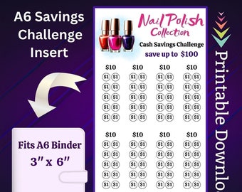 A6 Nail Polish Savings Challenge Printable for Gel Polish Collection Money Saving Sinking Fund for Women Self Care Cash Budget Tracker