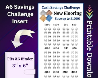 A6 Nieuwe Vloeren Besparingen Uitdaging Afdrukbare Insert voor Familie Thuis Vloer Geldbesparende Fonds voor Kamer Make-over Budget Bindmiddel Contant geld Vulling