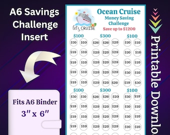 A6 Ocean Cruise Savings Challenge Printable for Getaway Vacation Trip Money Saving Sinking Funds for Family Travel Cash Savings Tracker