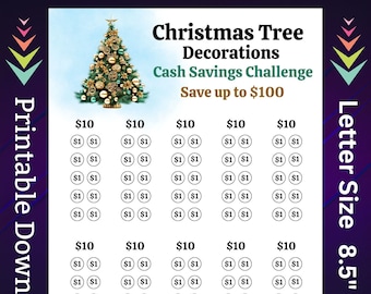 Christmas Tree Ornaments Savings Challenge Printable for Holiday Tree Decoration Shopping Sinking Fund for Family Home Xmas Decor Budget