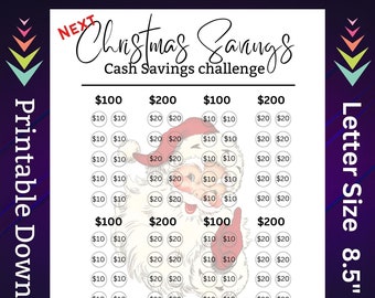 Save Money for Christmas Challenge Printable for Holiday Countdown Cash Savings Budget for Family Xmas Gifts for Kids Presents from Santa