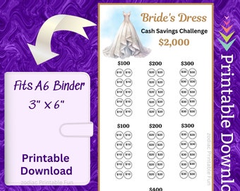 A6 Brautkleid Savings Challenge Printable Insert für Princess Bride Elegantes Satin Märchen Einzigartiges Hochzeitskleid für Brautkleid Fund