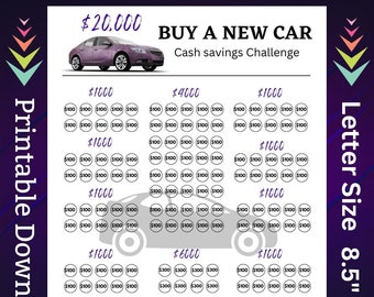 New Car Cash Savings Challenge Printable for Vehicle Purchase for First time Driver for New Driver for Teen Women Men Girl Boy