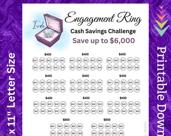 Engagement Ring Cash Savings Challenge Printable for Girlfriend Getting Married Ring Gift for Wedding Plans