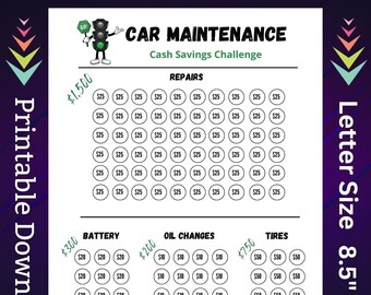 Car Savings Challenge Printable for Car Maintenance for Auto Repair Battery Oil Changes Tires for Women Men Teen Guy Girl Boy