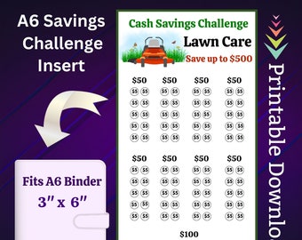 A6 Lawn Care Savings Challenge Printable for Yard Mowing Money Saving Sinking Fund for Family Home Maintenance Cash Stuffing Savings Tracker