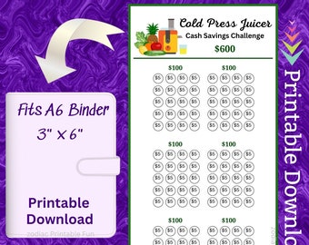 A6 Cold Press Juicer Machine Money Savings Challenge Printable Budget Binder Insert | Fits A6 Binder Envelope | Healthy Juice Savings goal