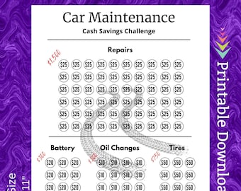Car Maintenance Savings Challenge Printable Automobile Vehicle Repair Money Saving Fund for Car Tires Cash Saving Budget for Men Women Teen