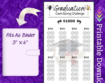 Graduation Cash Budget Money Saving Challenge Tracker Printable A6 Size