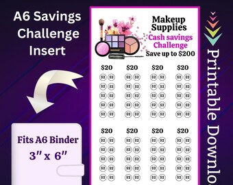 A6 Make-up Besparingen Uitdaging Afdrukbaar voor vrouwen Cosmetica Geld besparen Zinkende fondsen voor schoonheid Zelfzorg Geldvulling Besparingen Tracker 200