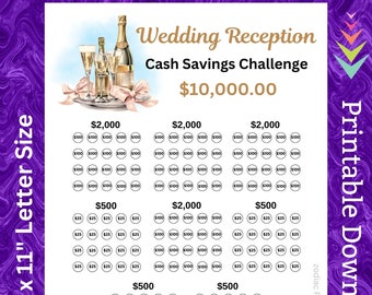 Wedding Reception Savings Challenge Printable for Wedding Venue Party Celebration Saving Budget Fund for Bride and Groom Wedding Day Savings