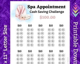 Self Care Savings Challenge Printable für Spa Savings Tracker für Frauen Schönheit Einsparungen für Geburtstag Spa Geschenk für Mädchen Getaway Spa Party