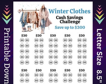 Women Winter Clothes Savings Challenge Printable for Ladies Warm Winter Clothes Shopping Money Saving Fund for Woman Clothing Cash Budget