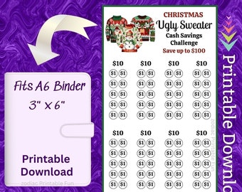 A6 Christmas Sweater Savings Challenge Printable for Family Ugly Xmas Sweater Money Saving Sinking Fund for Holiday Funny Outfit Cash Budget