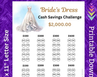 Bride Unique Wedding Dress Savings Challenge Printable for Princess Bride Elegant Satin Fairytale Wedding Dress Savings for Bridal Gown Fund