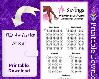 Reto de ahorro para el autocuidado femenino, inserto para carpeta de presupuesto A6 (PDF imprimible)