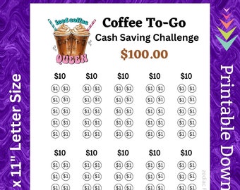 Coffee Savings Challenge Printable for Dunkin Donuts Saving Fund for Starbucks Coffee Budget for Coffee lover for Mom Dad for Him Her