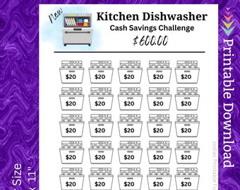 Kitchen Dishwasher Savings Challenge Printable Family Home Dish Washing Machine Cash Saving Budget for House Cleaning Money Saving Fund