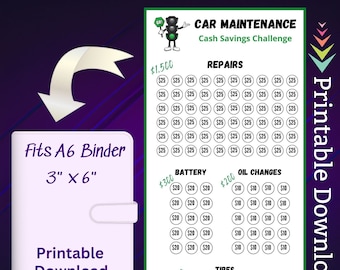 A6 Car Savings Challenge Printable for Vehicle Maintenance Money Saving Fund for Auto Repair Cash Stuffing Tracker for New Driver for Adult